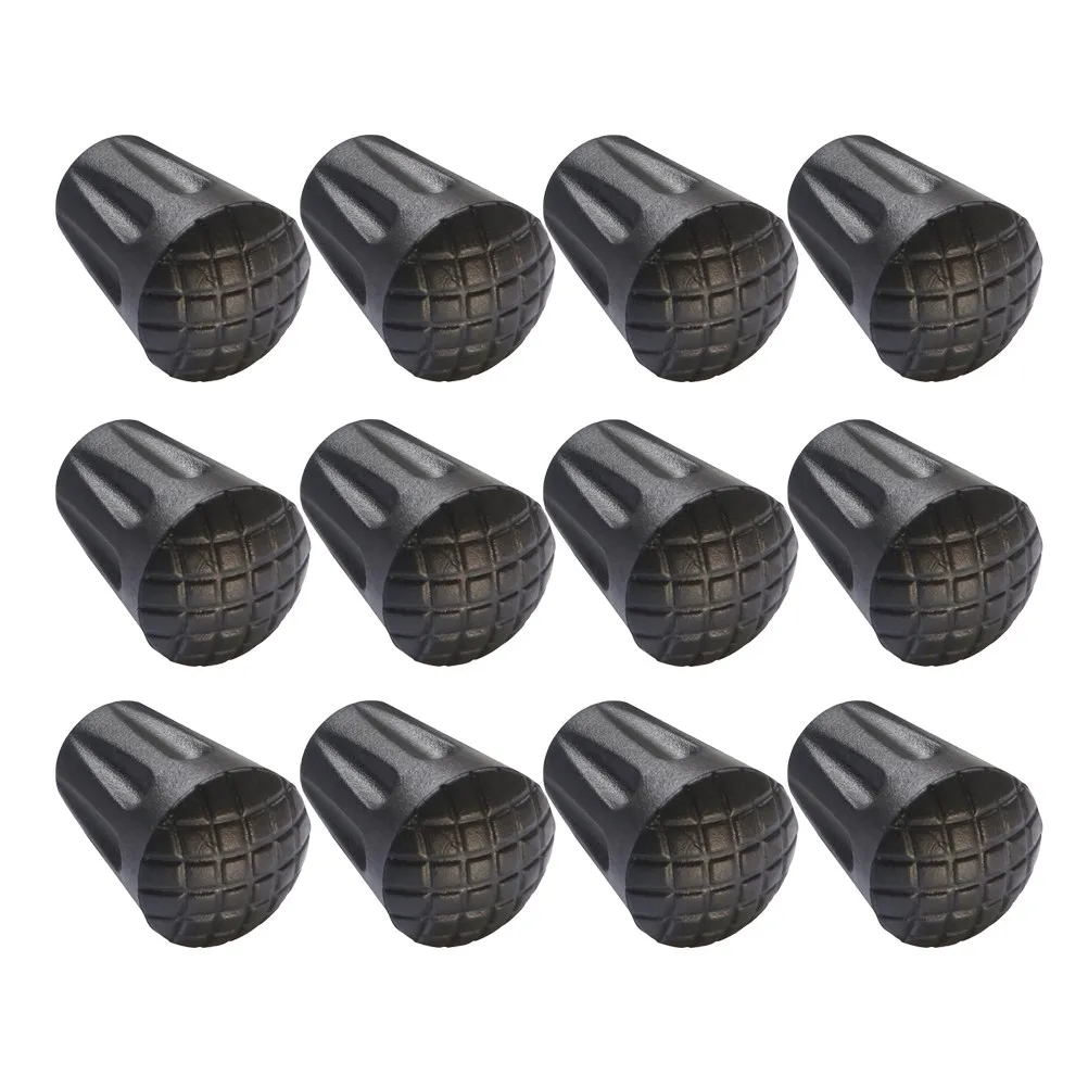 12Pcs Walking Hiking Stick End Caps Black 3.3cm High Quality Anti-Slip Wear-Resistant Crutch Tips Suitable for Road Trail Slopes