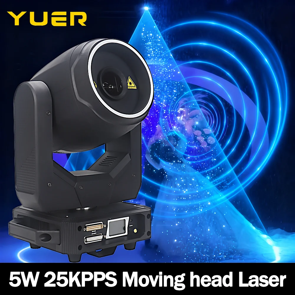 

YUER 5W RGB Full color 3D Animation Moving Head Laser Light 25KPPS DJ lighting Equipment Professional Stage Light for Club Party