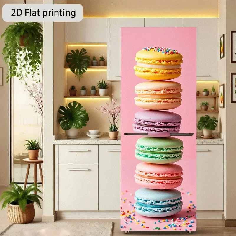 Refrigerator Sticker Rainbow Macaron Tower Themed Design Wall Decal Self-Adhesive Wallpaper Suitable for Cabinets and Wardrobe