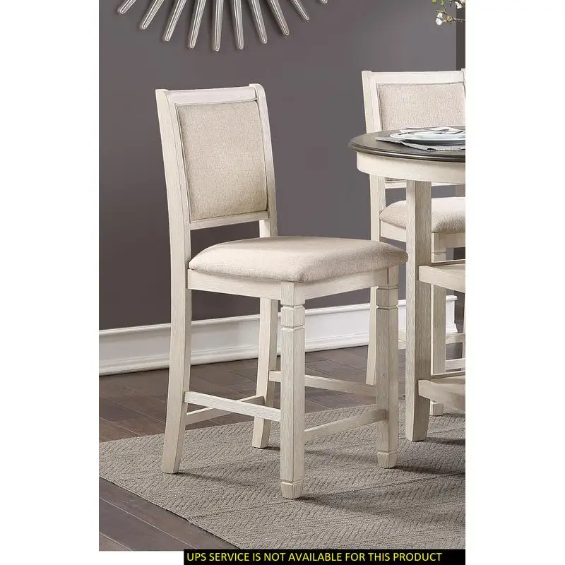 Textured Fabric Upholstered Counter Height Dining Chairs - Set of 2 with Antique White Finish Wood