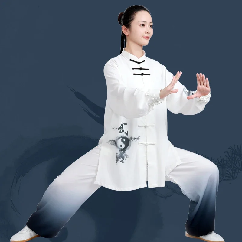 Kung Fu Tai Chi Clothing Martial Arts Clothes Taijiquan Wushu Uniform Wing Chun Breathable 2022 New White The Gradient