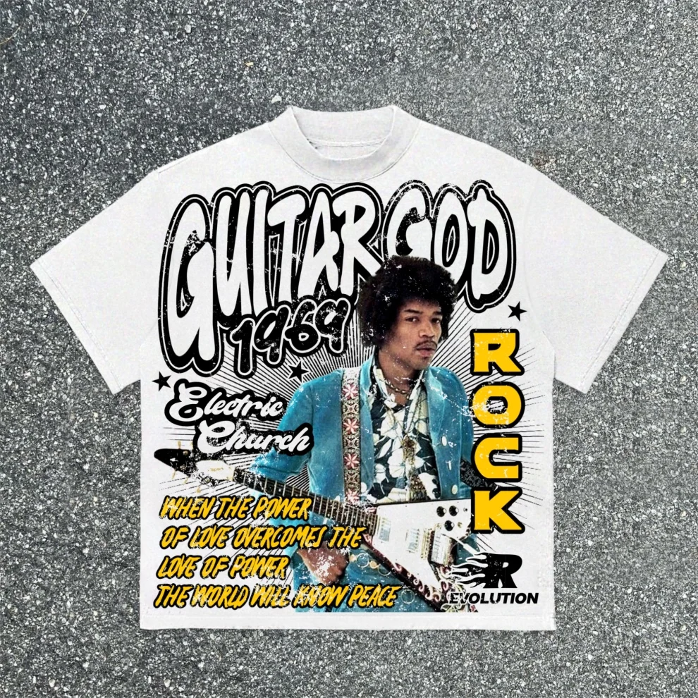 Jimi Hendrix Art 1969 Guitar God Make Vintage Print T-Shirt Vintage Cotton T-Shirt Streetwear Harajuku Y2k Tee Tshirt Men Summer