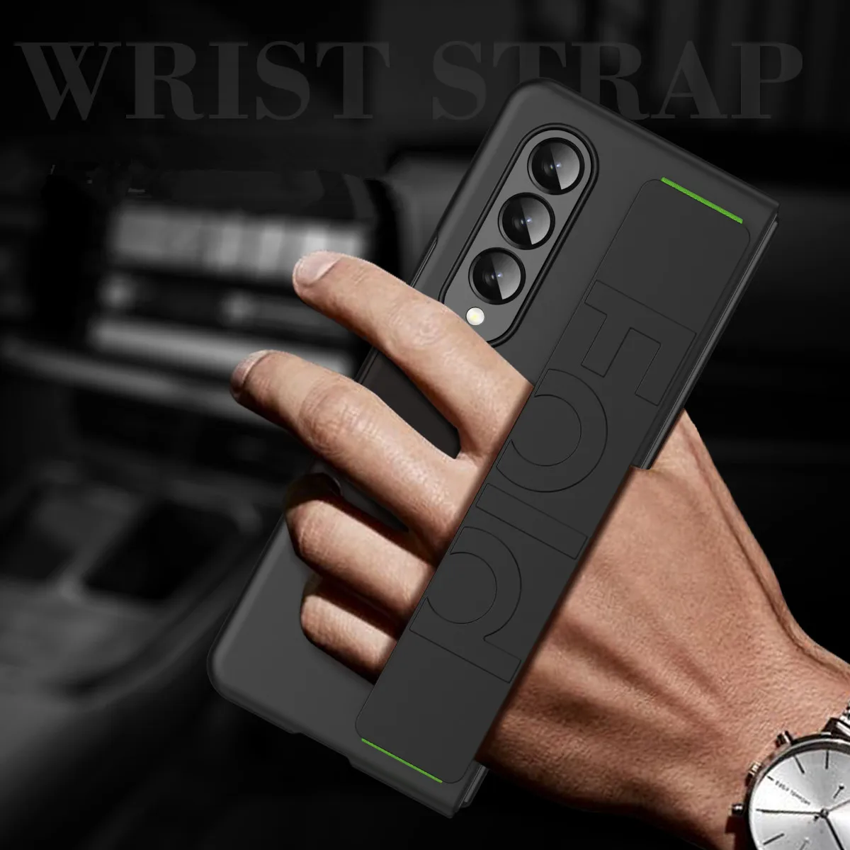 Matte Silky Hard PC Grip Case Strap For Samsung Galaxy Z Fold 5 4 3 Fold5 Wristband Elastic Band Anti-Fingerprint Armor Cover