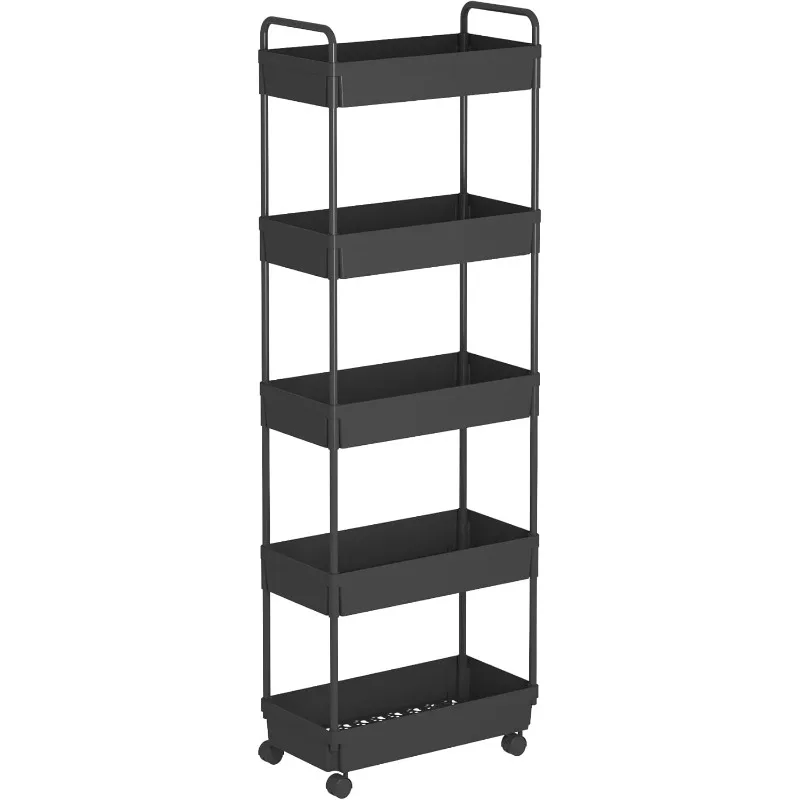 Rolling Storage Cart 5 Tier Organizer Mobile Shelving Unit Storage Rolling Utility Cart with Wheels for Kitchen Bathroom Laun