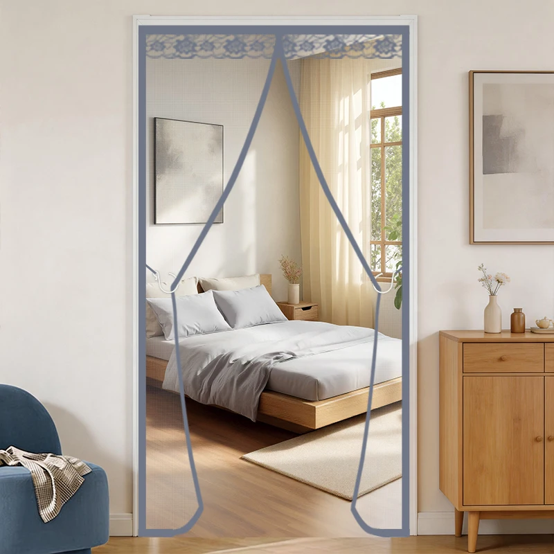 Rein Grauer Netzvorhang, Magnetischer Mückenschutz, Fliegengitter mit Klettverschluss-Installation, Geeignet für Haustüren, Schlafzimmer