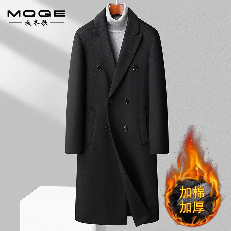 

Осень и зима, новое мужское хлопковое внутреннее шерстяное пальто, ветровка, двубортная длинная стильная облегающая шерстяная куртка до колена