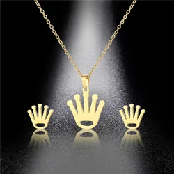316L Fashion Stainless Steel Crescent Star Earring Necklace Men Women Necklaces Earrings set Pendant Turkish Jewelry TZ266