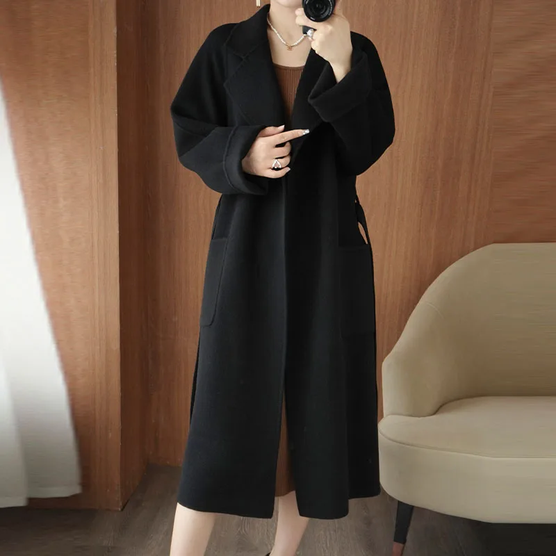 

2025 Women's 100% Cashmere Thick Double sided Long Jacket Classic Multi functional Fashion Suitable for Business