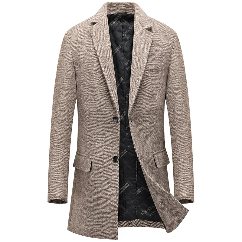 Men Cashmere Wool Blends Long Winter Jackets Trench Coats High Quality Male Winter Coats Business Casual Trench Coats Size 4XL