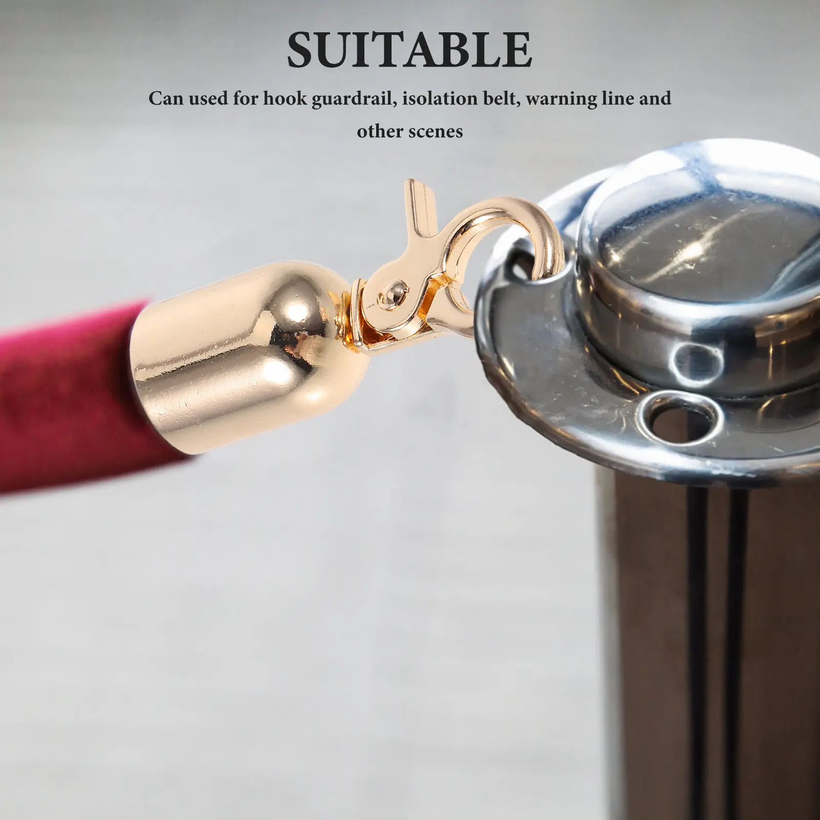 6Pcs Stanchion Rope End Caps Hooks Metal Zinc Alloy Barrier Ropes Secure Carabiner Clips Fencing Queue Divider Outdoor Use
