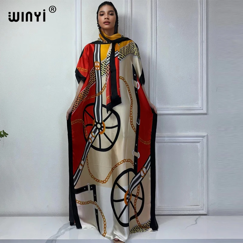 WINYI 2024 sukienki afrykańskie dla kobiet na lato nadruk w stylu Boho sukienki Kaftan luźna moda Streetwear abaya muzułmańska kobieta dubai