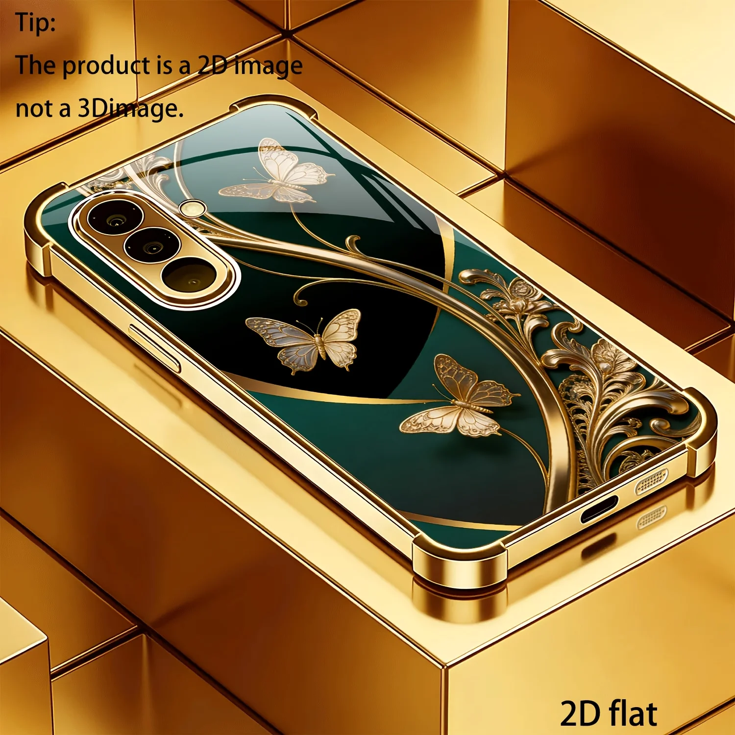 Vintage Green Golden Butterfly Glass Phone Case for Samsung Galaxy S26 S25 S24 S23 S22 S21 FE Ultra Plus Shockproof Anti‑Scratch