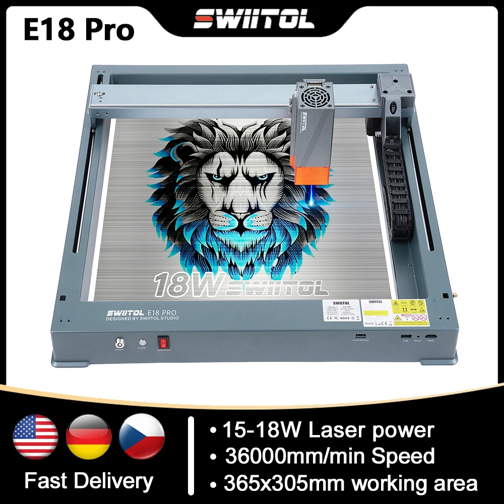 Swiitol E18 Pro 18W Integrated Laser Engraver Compressed Spot Coupling Technology High Speed Engraving 365*305mm Work Area