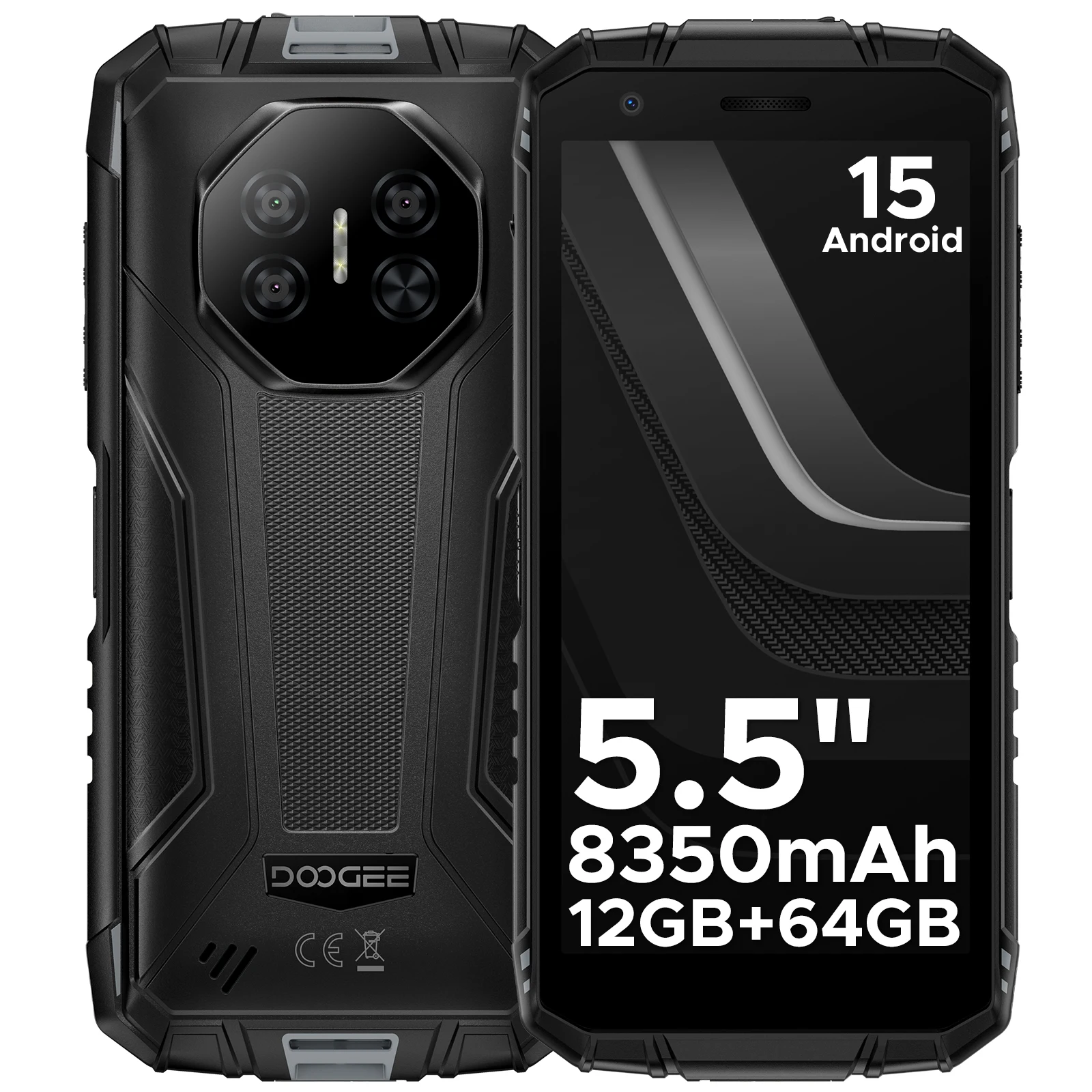 DOOGEE Fire 3 Robuuste Telefoon 5,5" HD+ Scherm 12GB+64GB 8350mAh Batterij 13MP Camera Widevine L1 NFC IP68 Android 15 Mobiele Telefoon