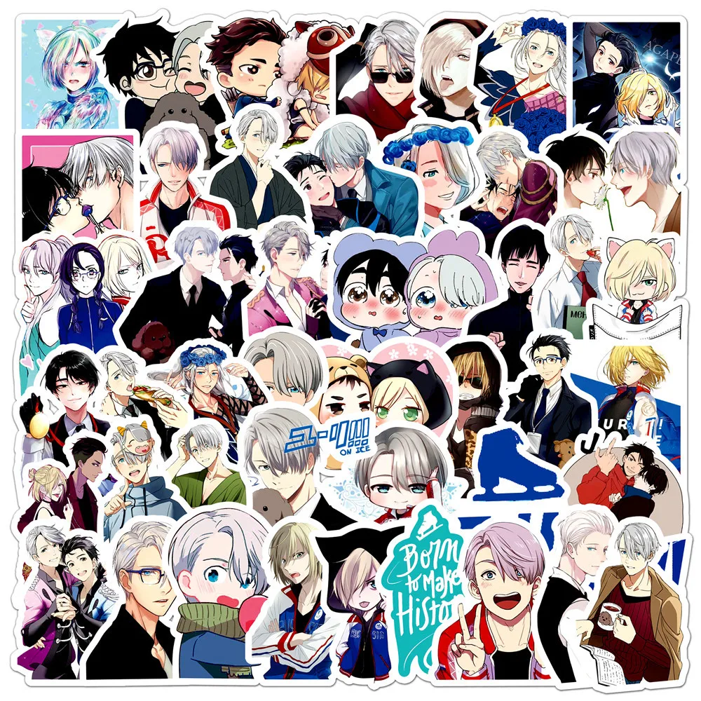 50 Piezas de Manga Anime YURI!! Pegatinas de Anime On ICE, Personaje Principal Katsuki Yuri, Yuri Plisetsky, Adhesivo Decorativo Impermeable
