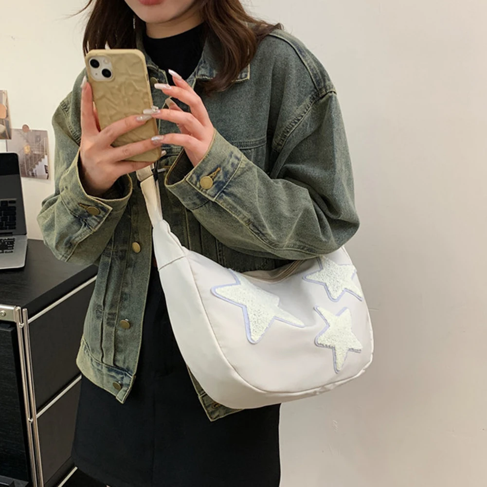 

Women Canvas Messenger Bag Adjustable Strap Crossbody Sling Bag Soft Pentagram Satchel Bag Zipper Tote Bag Slouchy Travel Bag