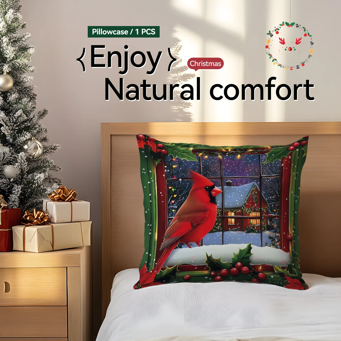 Christmas Cardinal Holly Fruit Decoration Cushions Pillowcase Cushion Cover Throw Pillow Sofa Decoration Pillowcover Home Decor
