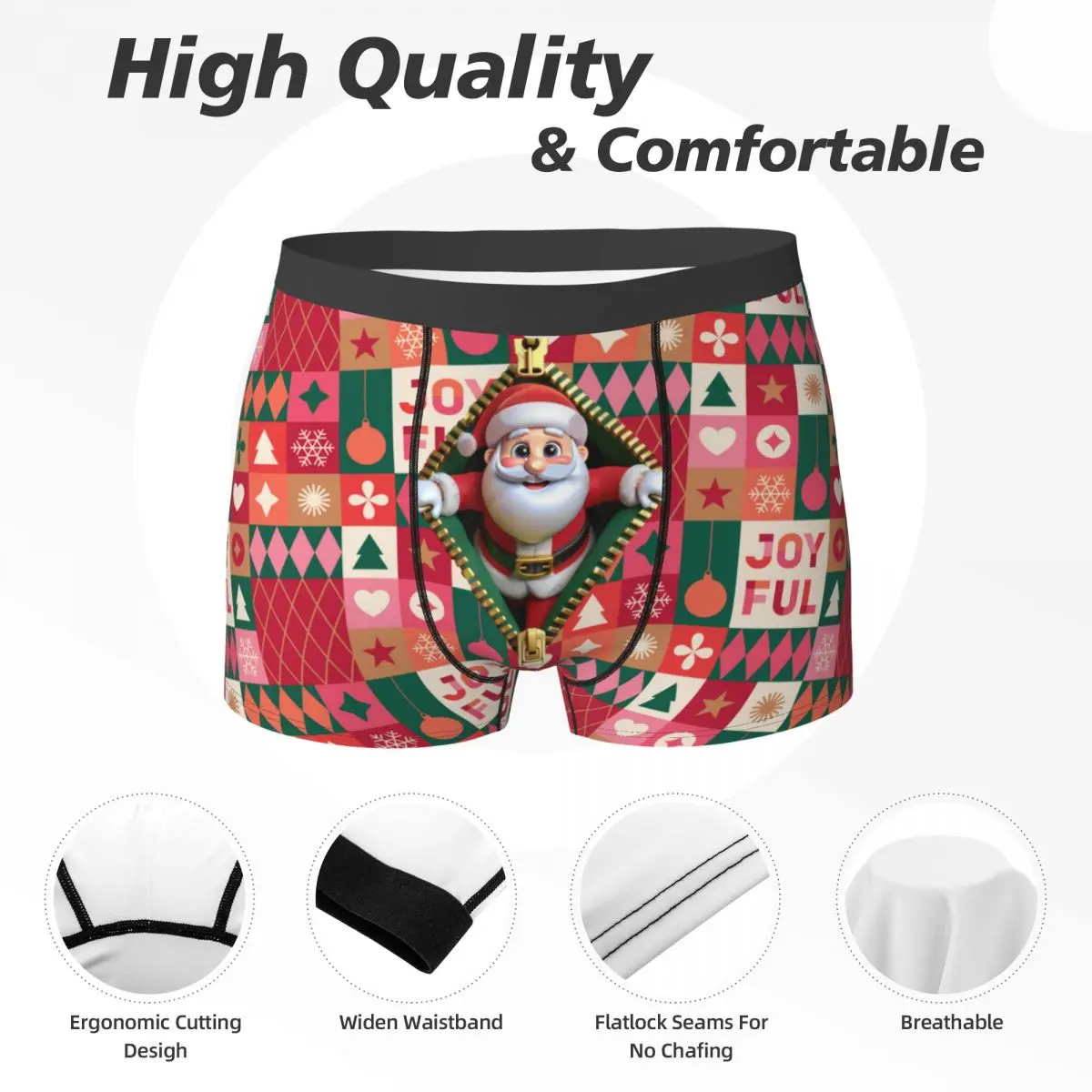 Christmas New Year Santa Claus Men\'s Underwear Boxer Shorts Panties Funny Breathable Underpants for Male S-XXL