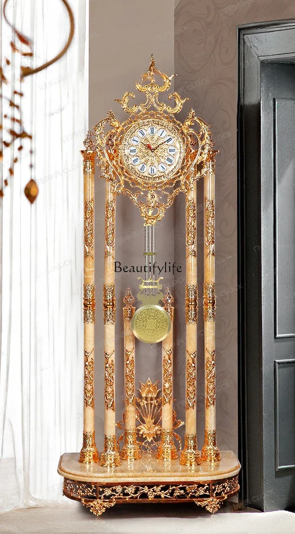 European-Style Rose Aurora Standing Grandfather Clock Luxury Villa Home Living Room Crystal the Grandfather Clock