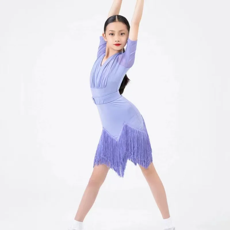 Vestito da ballo latino per bambini 2023 nuovo vestito da ballo Swing con frange Tango Salsa abiti da ballo per bambini per ragazze Costume da competizione