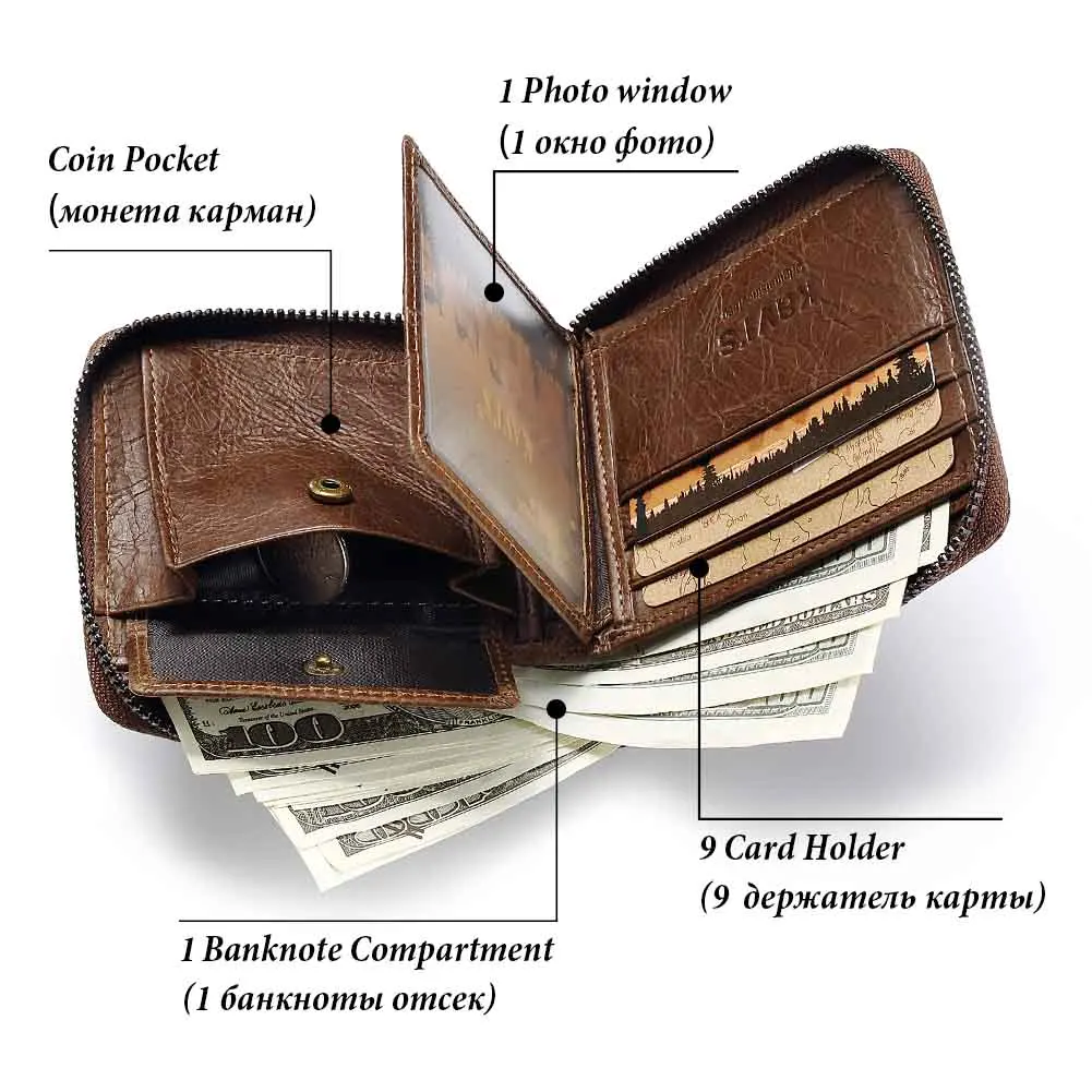 Genuine Leather Wallet For Men Short Casual Carteras Male Card Holder Billetera Hombre Luxury Small Zipper Coins Pocket Clutch