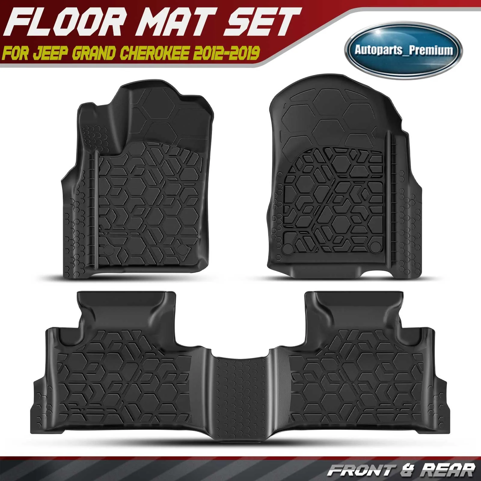 

3pcs Front & Rear Black Floor Mats Liners for Jeep Grand Cherokee 11-21 Dodge