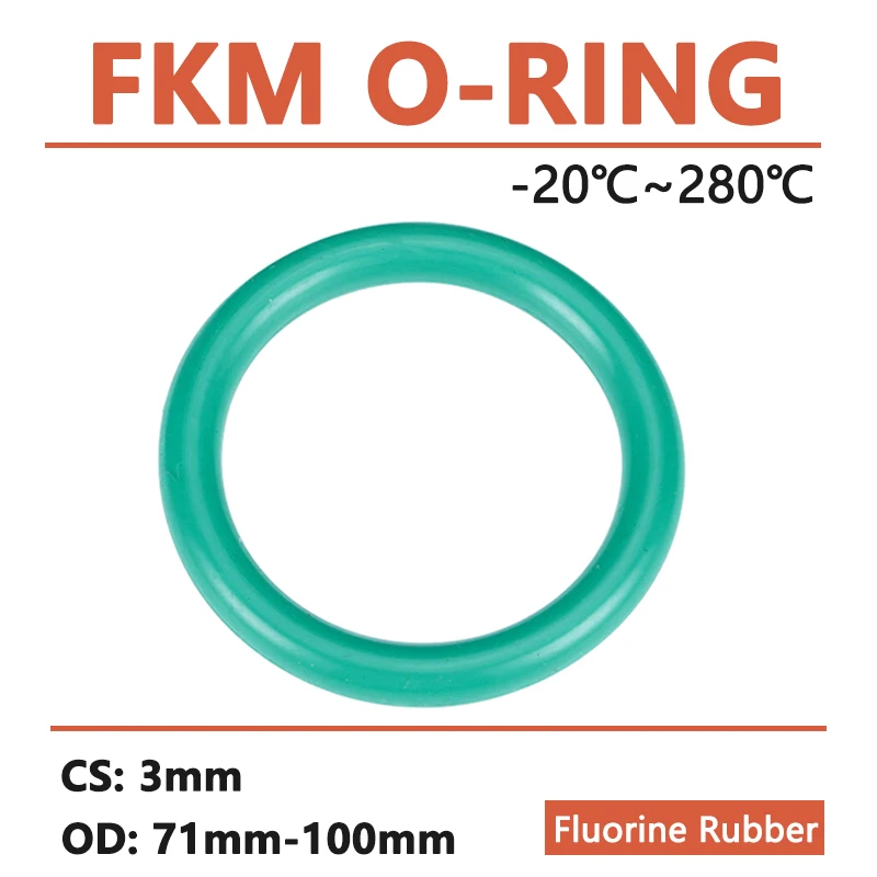 5pcs CS 3mm Green FKM Fluorine Rubber O Ring Gasket OD 71-100mm ID 65-94mm O-Ring Seal Washer Corrosion High Temp Resistance