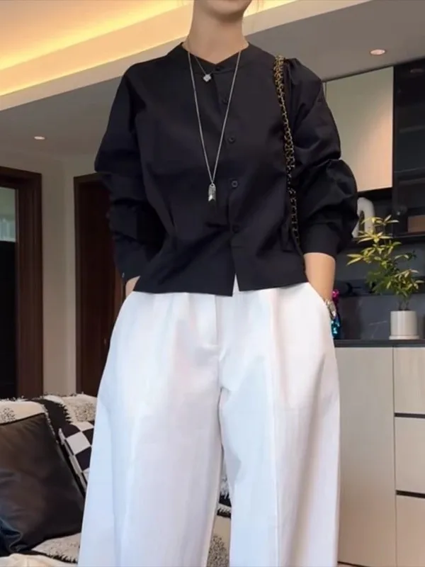 

plus Size Bla irt Women's Loose Long Sve Cover up Slimming Top Korean Sle Commute Faion Casual Comfortable Fit