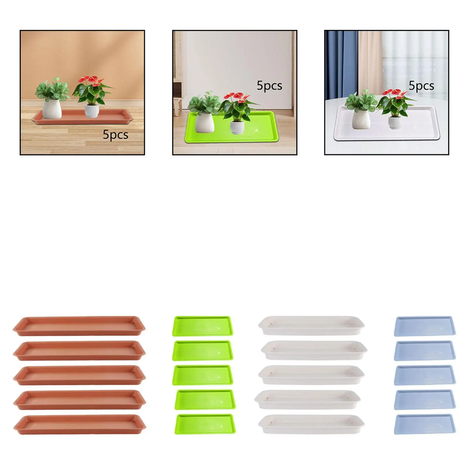 

5Pcs Planter Saucer Trays Decoration Rectangular Multifunction Flower Pot Tray