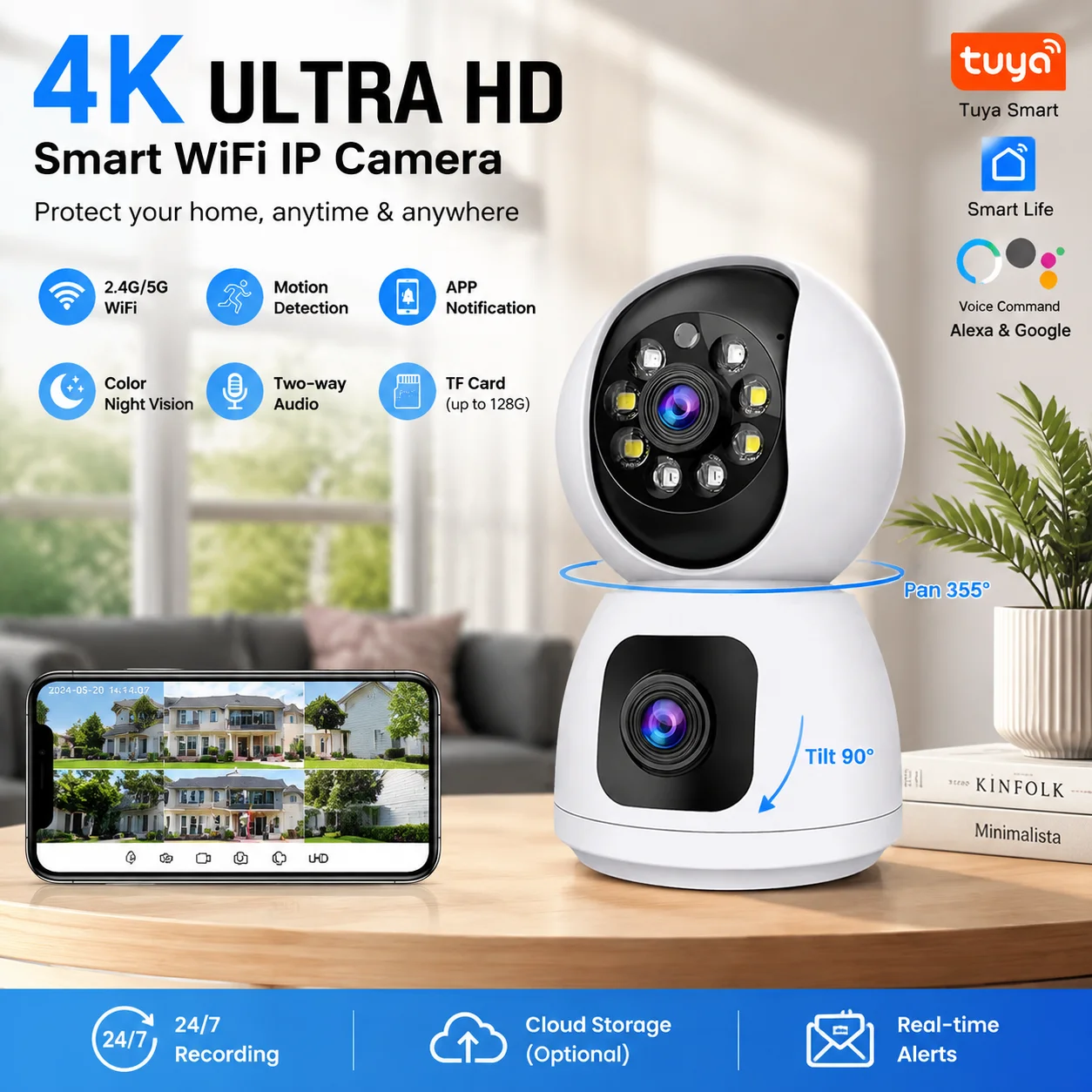 tuya-4k-8mpデュアルレンズptzカメラ-5g-wifi-デュアルスクリーン屋内カメラ-ai自動追跡-カラーナイトビジョン-スマートホーム監視