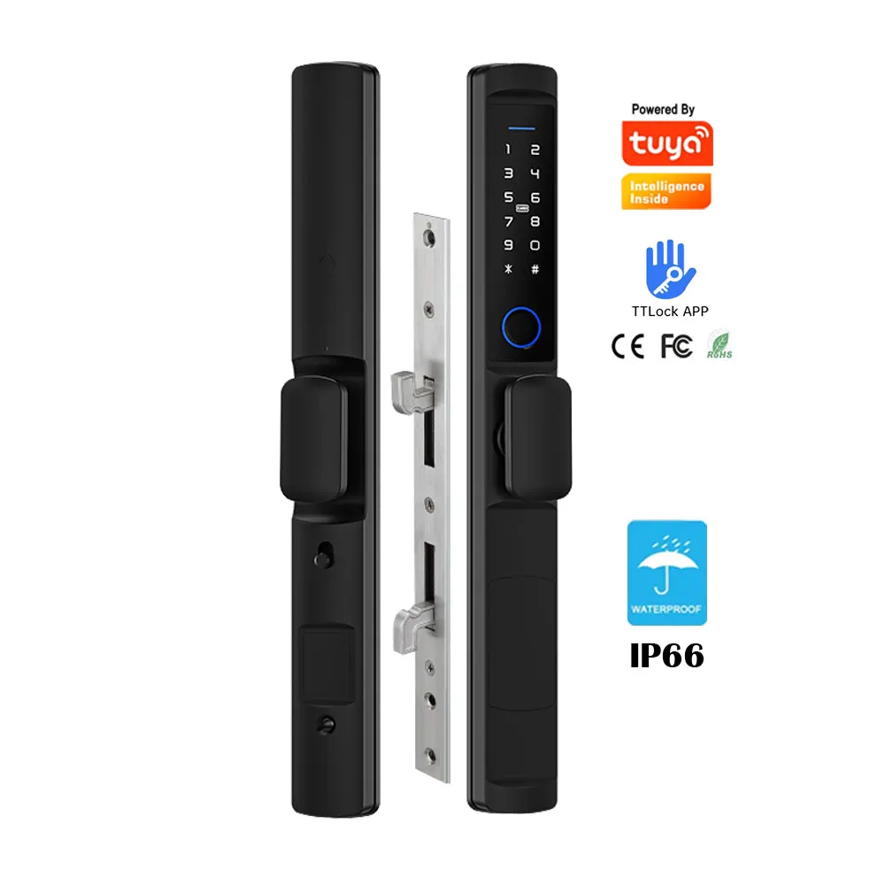 001 European Digital Electronic Ttlock Tuya Smart Locks Fingerprint Aluminum Steel Double Side Sliding Glass Smart Door Locks F2