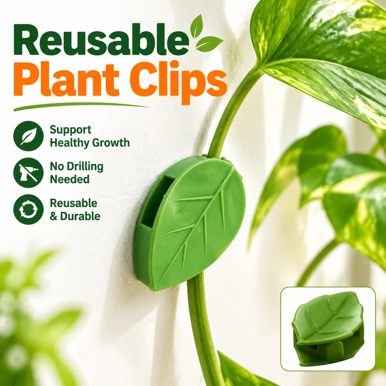 Reusable Self Adhesive Wall Plant Clips for Pothos, No-Drill Vine Holder Hooks, Cute Plant Support Fixer