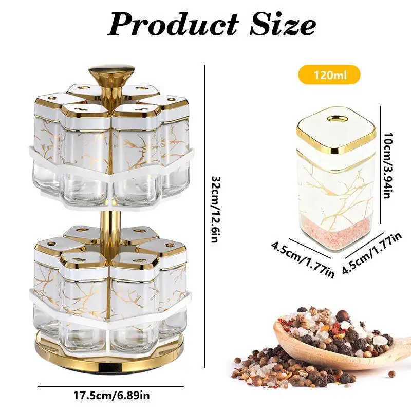 360° Rotating Spice Rack Organizer 12 Glass Jars Spinning Seasoning Bottle Holder Countertop Condiment Storage Shelf Space Saving Kitchen Pantry Accessories Herb Pepper Container Stand