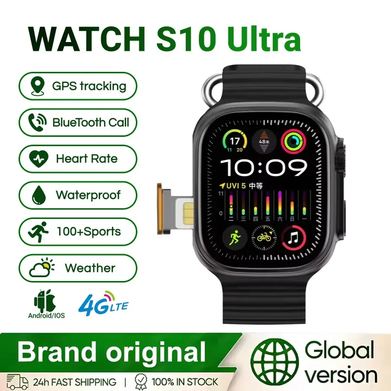 

Новые умные часы S10 Ultra, вращающиеся Google Play, GPS, WIFI, 2,2-дюймовый Amoled HD-дисплей, 4G, умные часы для звонков, мужские