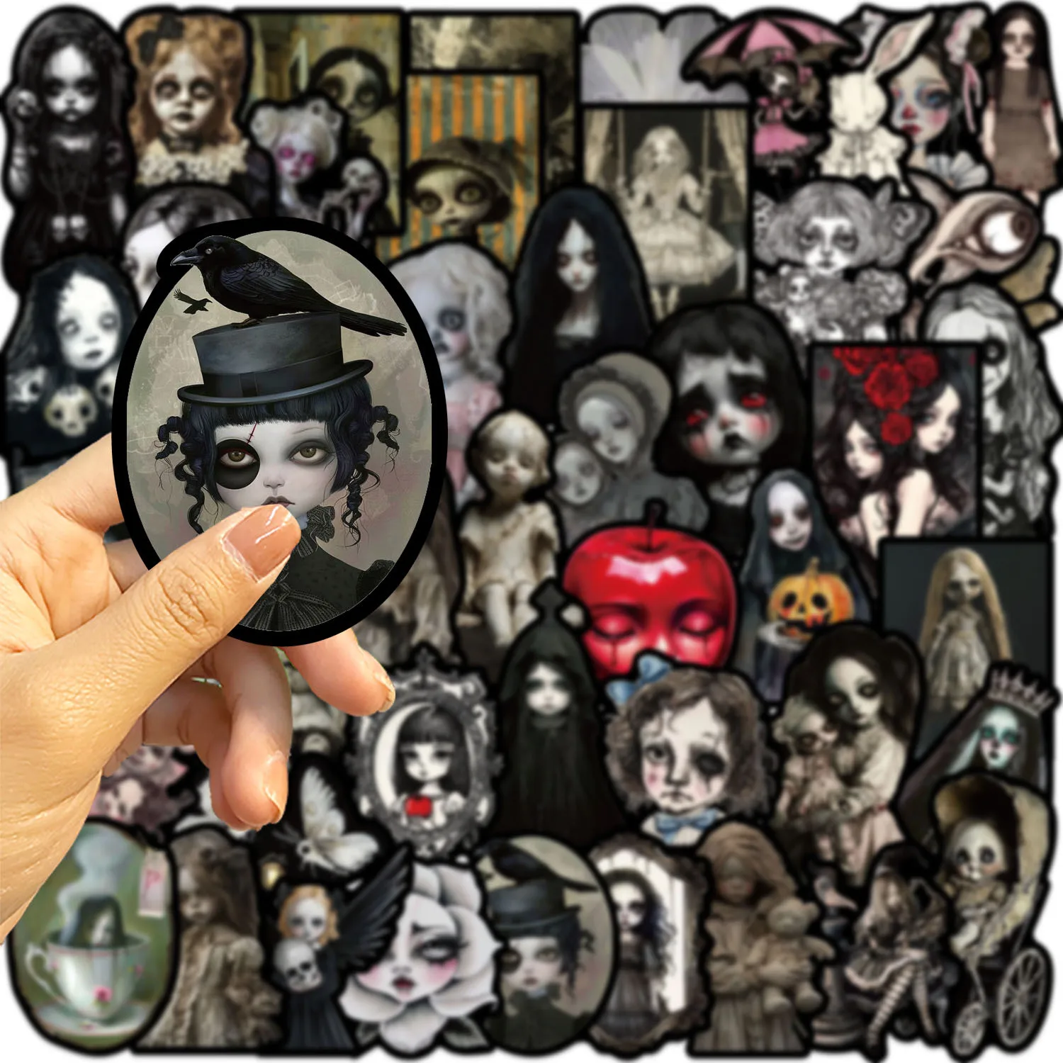

50/100Pcs Cartoon Dark Horror Doll Doodle Stickers, Removable DIY Waterproof for Guitar Notebook Suitcase Helmet Skate Car Decal
