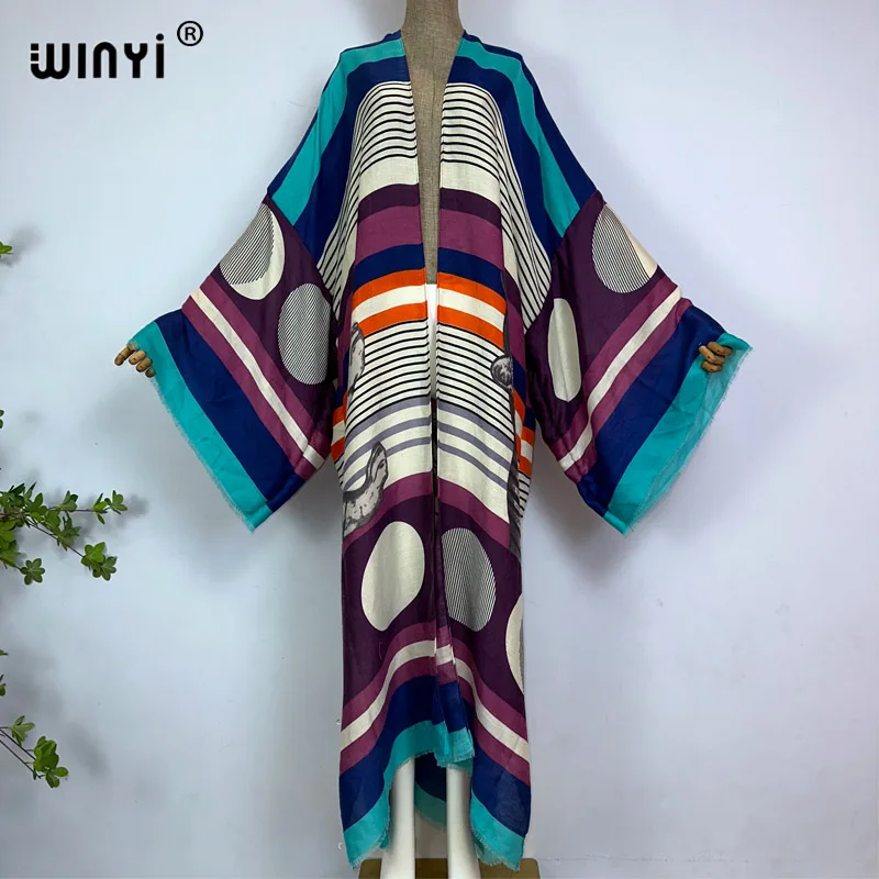 WINYI-Kimono imprimé camélia pour femmes, cardigan à manches longues, robe de plage, style boho, streetwear, vacances, été