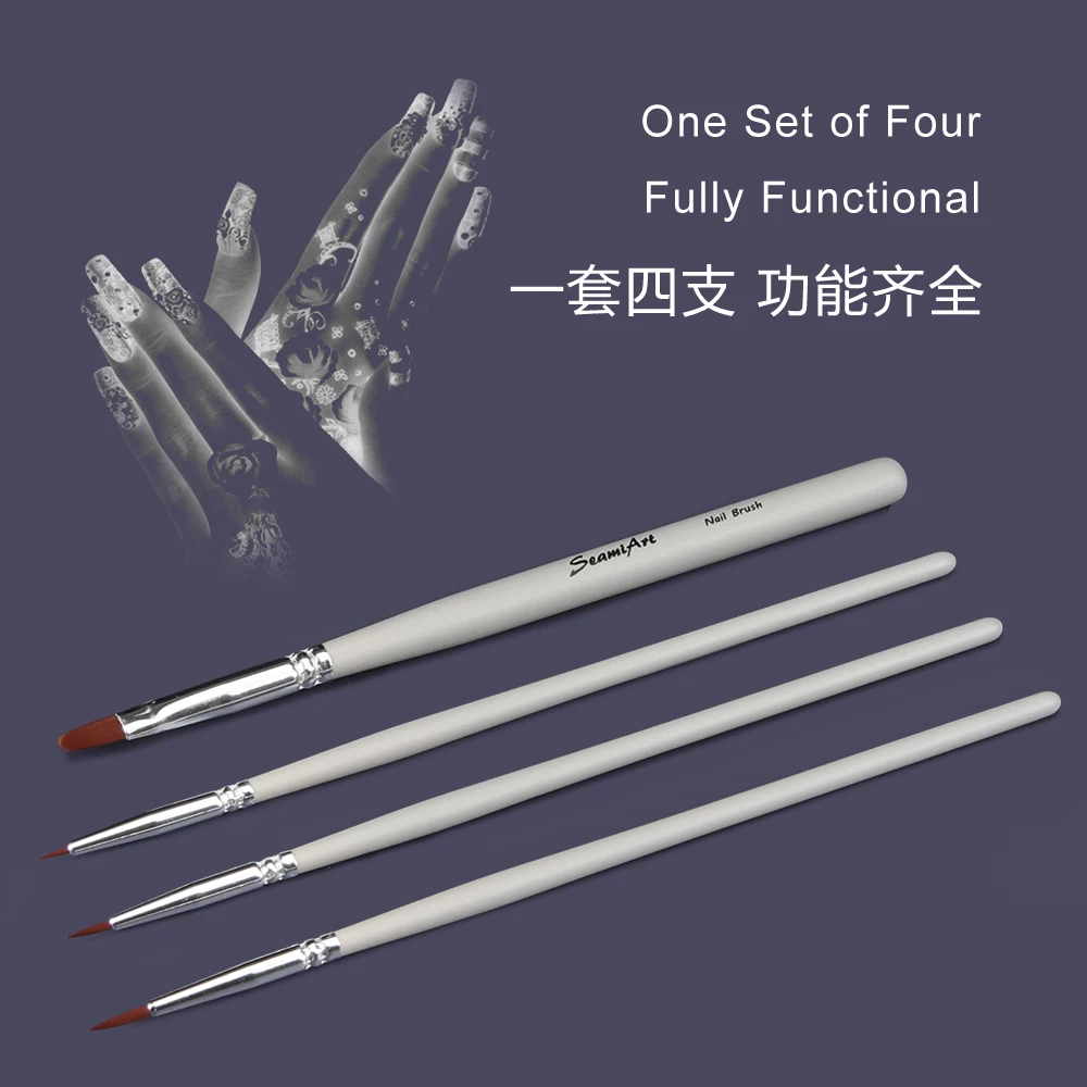 SeamiArt 4pcs Nail Brush Pen Hook Line Paint Brush Set Drawing Tools Painting Art Supplies for Watercolor Oil Acrylic Gouache