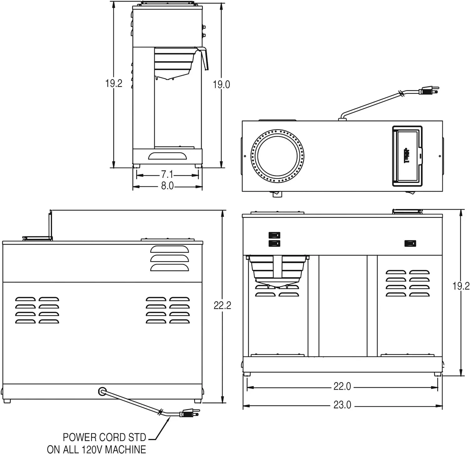 Cervejaria comercial do café com 3 estações aquecendo-se, copo 12, 120V 60 1PH