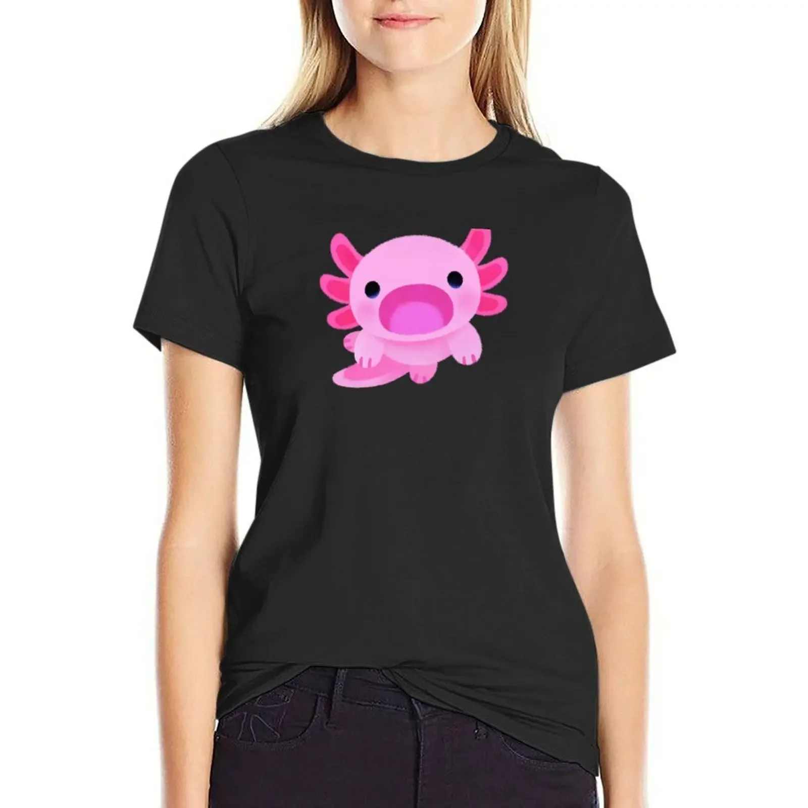 

Happy axolotl - blue T-Shirt blacks plain Female clothing t shirts for Womens