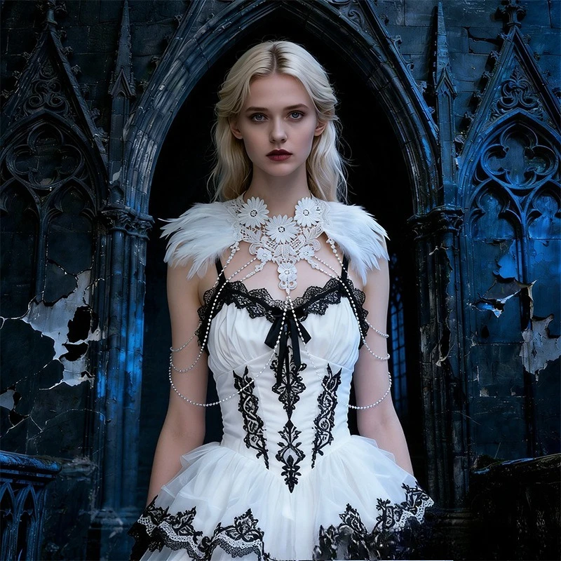 

European and American crystal pearl vintage shoulder fringe chain bridal gown wedding dress accessories fashion