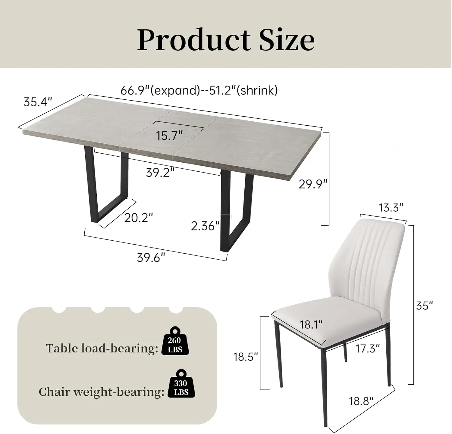 Juego de mesa de comedor moderna de mediados de siglo para 6-8 personas, juego de mesa de comedor de cocina, mesa de comedor de madera extensible y 6 tapizados