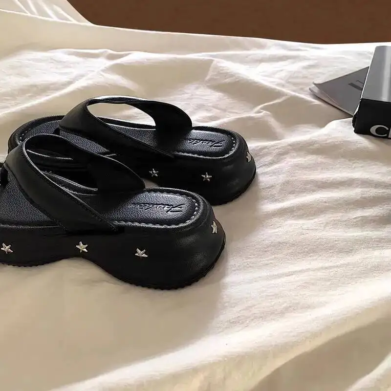 Thick Soled Flip Flops For Women  Summer Outdoor Ins Style Anti Slip Thick Platform Slippers Beach Casual Sandals