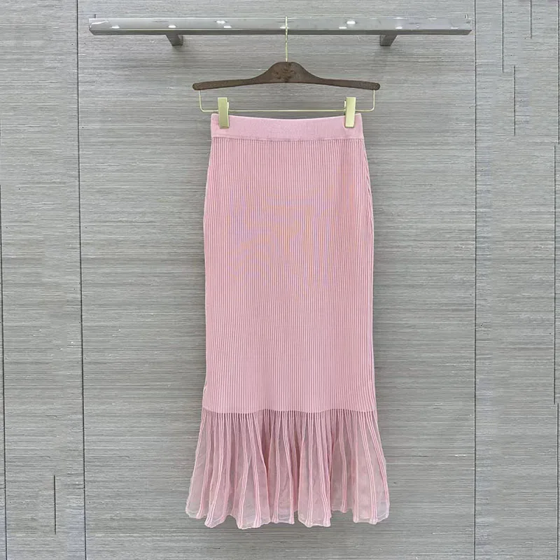 Women's Set: Stretch Knit Fitted Top and Long Skirt Set, Lace-Panel Long Skirt, Women's Two-Piece Set, 2026 New Arrival，y2k