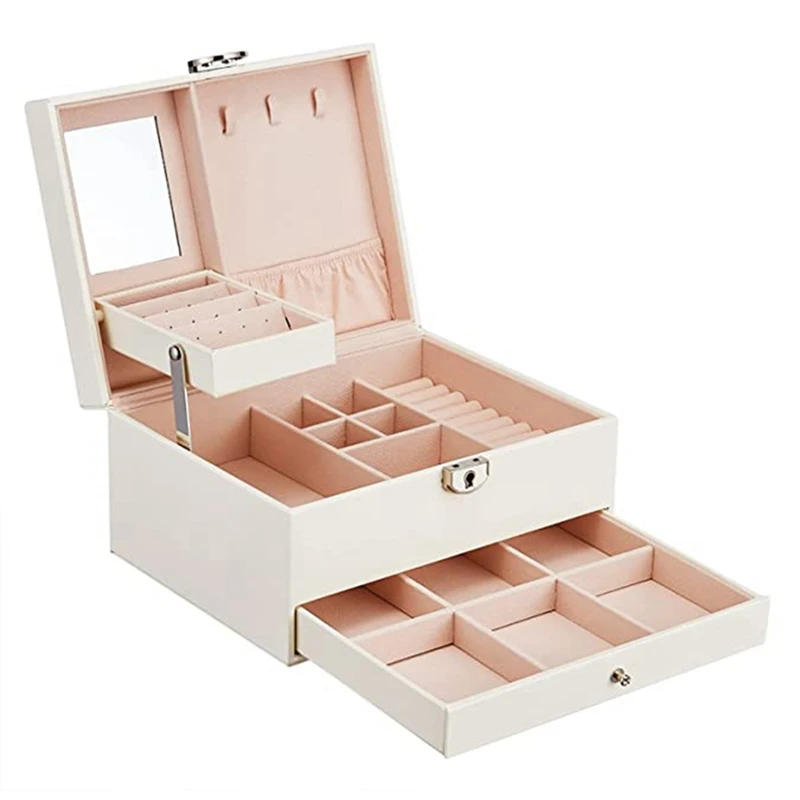 Girls Jewelry Box Medium Jewelry Organizer With Lock Adjustable Compartment For Stud Earrings Bracelet Necklace