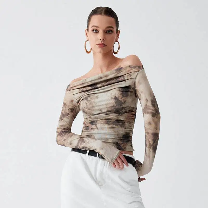 

Весенняя плиссированная футболка в стиле ретро с пупком, женская облегающая футболка Long Sve, ультра-короткий топ, китайская одежда, традиционная одежда