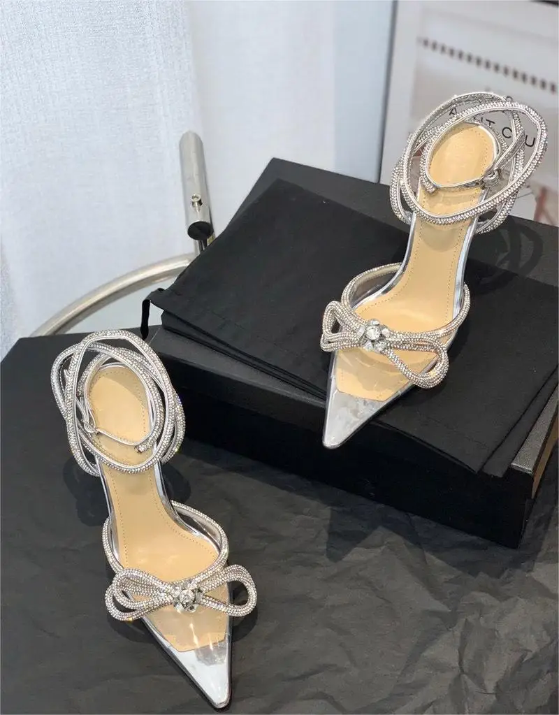 CHMURY Silver Heels For Women Luxury Pointed Toe Wedding Shoes For Bride Low Heels Fancy Pumps Graduation High Heels