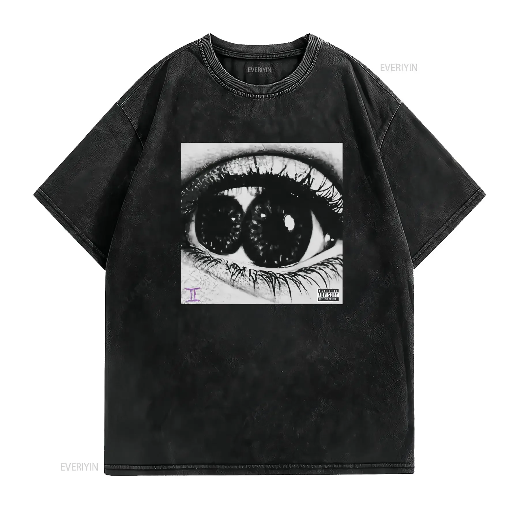 Gothic Dark Hip Hop Double Pupil Eye Print Streetwear Casual T Shirt vintage Washed Top For Everyday Wear Stylish fashion