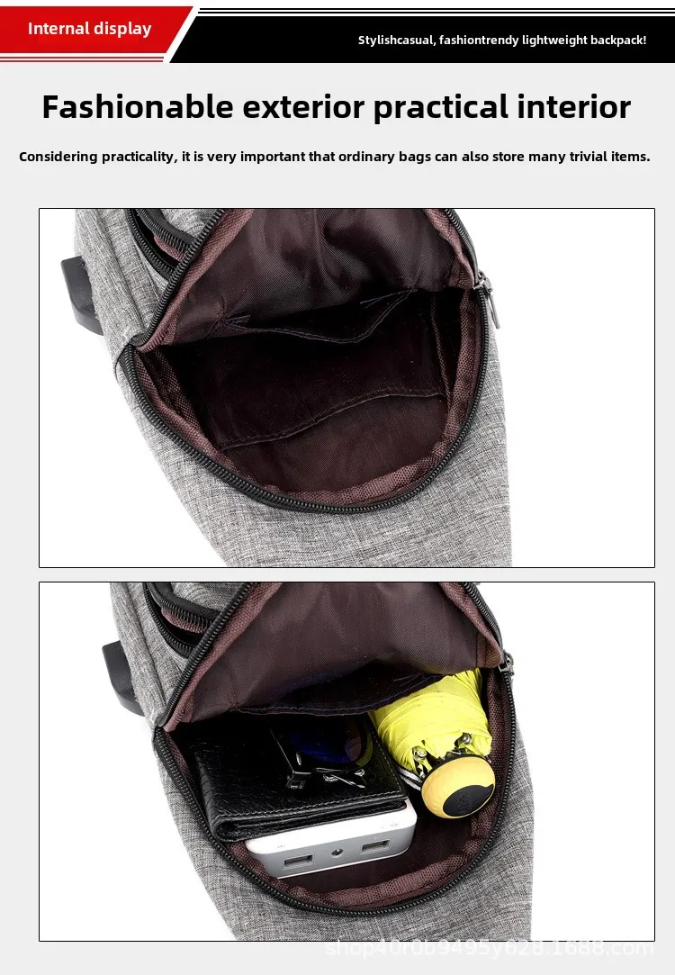 USB2025 Korean Version New Shoulder Bag Men's Charging Bag Sports Canvas Outdoor Diagonal Cross Bag