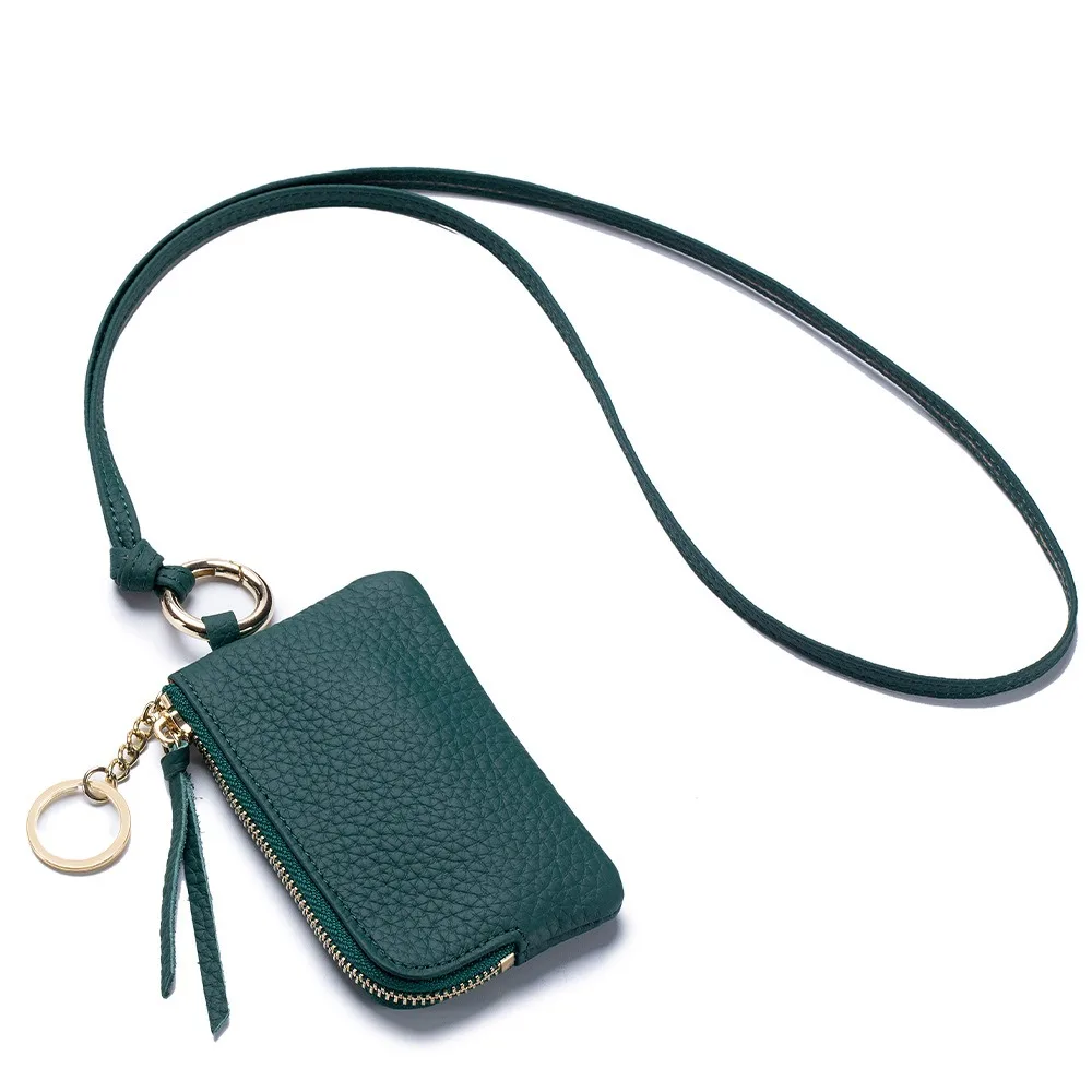 

Earphone Bag Square Hanging Neck Coin Purse Zipper with Lanyard Soft PU Wallet Anti-splash Water Casual Portable Card Holder Men