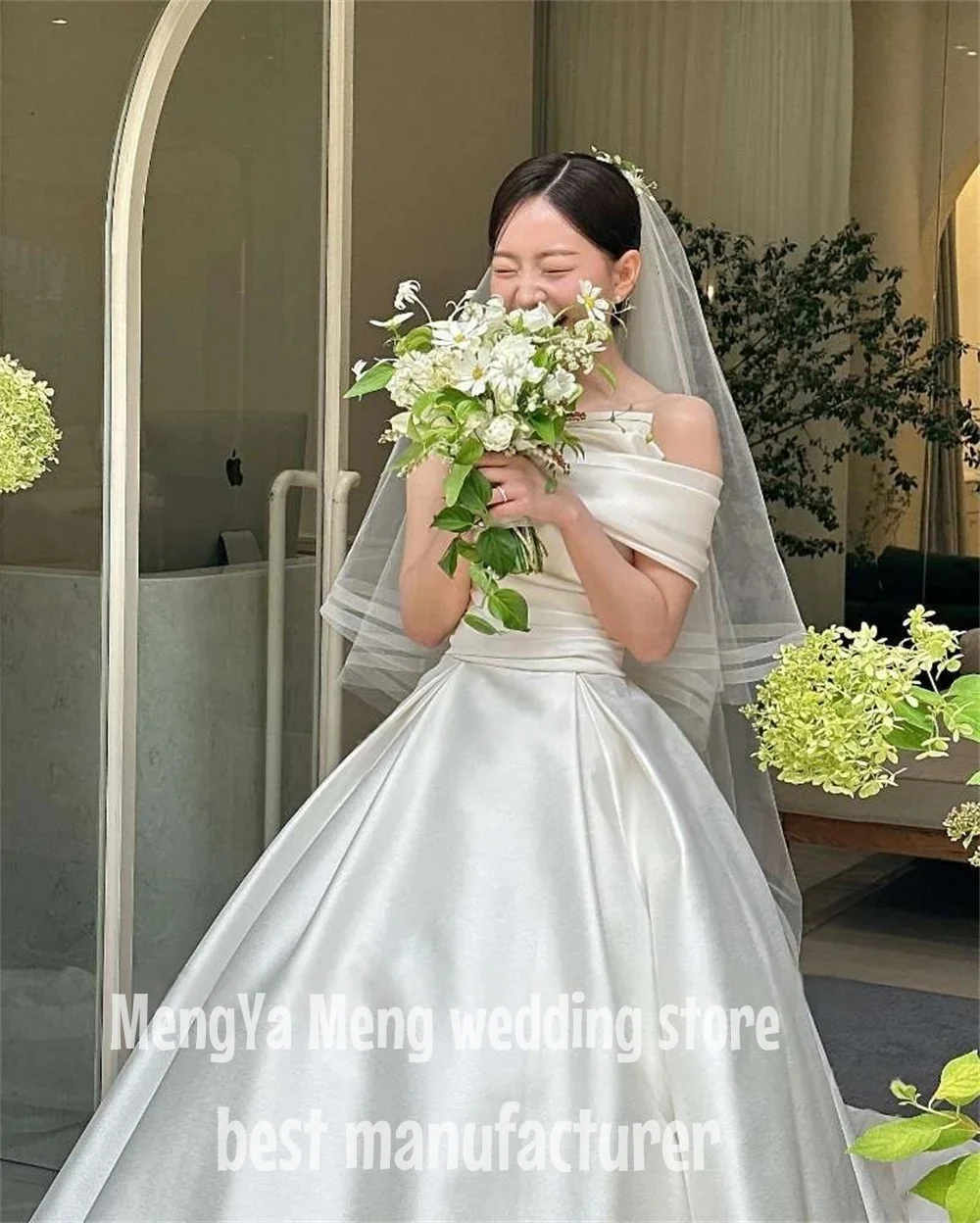 

ZHUISHU Elegant Off Shoulder A-line Wedding Dresses Satin Pleat Korea Photoshoot Floor-Length Customised Bride Gown 2025